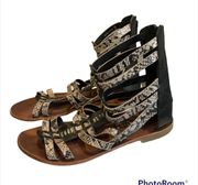 Very Volatile Black And Grey Snakeskin Gladiator Sandals.