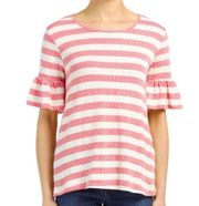 Anthropologie Pleione striped ruffle sleeve soft Top