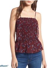 WAYF camisole tank top Devon Smocked maroon blue  floral Woman’s  size Small