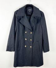 Gray Wool Blend Lined Double Breasted Trench Winter Coat, Size XL