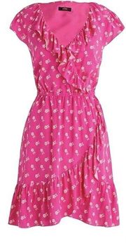 J Crew Ditsy Floral Mini Dress Faux Wrap V Neck Ruffle Pink White Womens 0