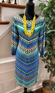 Nine West Womens Blue Polyester Round Neck Long Sleeve Knee Length Dress Size 12