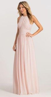 Bill Levkoff 1161 High Neck Open Back Chiffon Bridesmaid Dress Frost Rose Sz 12