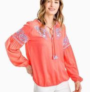 Southern Tide Sienna Embroidered Boho Top Coral