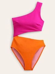 Womens One Piece 1 Shoulder Hot Pink Neon Orange Swimsuit size Large