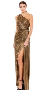 Mac Duggal Metallic Draped One Shoulder Grecian Gown