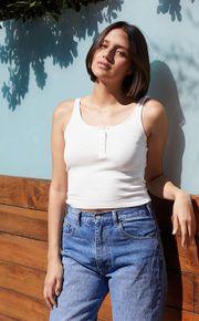 Brandy Melville | White Cropped Ribbed Simone Tank Top