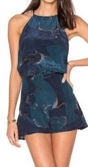 $475 Stone Cold Fox Printed Romeo Playsuit Romper Blue Women's Size 1 / Small