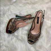 Nanette Lepore Salsa Swirl Heels Pewter Nude Size 6