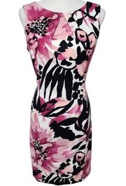 Dressbarn pink black abstract floral sheath dress size 6