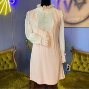 Vintage 1960s Baby Pink Ruffle Edge Pleated Lace Mod Mini Dress