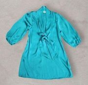 Teal Flowy Tie Blouse, Women's Small