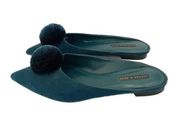 Teal Green Slip on Mules w/ Pom Poms - size 39/ US 8.5