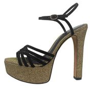 Alexandre Birman Heels Berthe Black Suede Strappy Metallic Gold Platform…