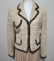 Allen by Allen B. Schwartz neutral tan tweed brown velvet trim blazer size 14