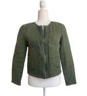 BlankNYC Womens S Cropped Quilted Green Full Zip Collarless Jacket  Classic