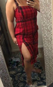 Hot Topic red plaid overall dress