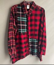 Blair Mixed Plaid Rayon Button Front Top Large