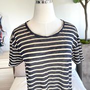 Navy Striped Crewneck Open Back Tee