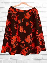 Women’s Size 8 Black Asian Red Floral Skirt •Pleated Side Zip NWOT