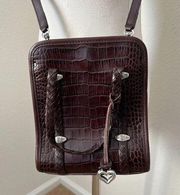 Brighton Messenger Bag Croc‎ Alligator Embossed Braided Trim SilverHeart Purse