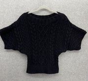 Express Women's Short Sleeve Dolman Cable Knit Sweater Black Angora Wool XS