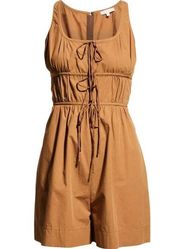 Rebecca Taylor Poplin Romper Size 8 Brown 4 inch Inseam Minimalist Contemporary