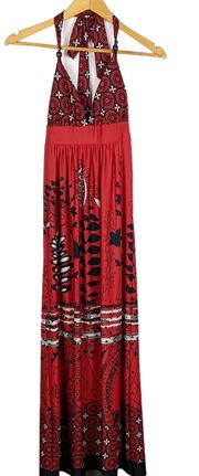 Halter Red Black Maxi Dress Bead detail Size Small