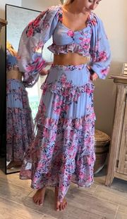 1960 Long Sleeve Two Piece Maxi Set