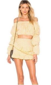 Tularosa Casey Elaine Gingham Off the Shoulder Crop Top XS