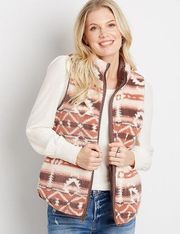 Maurice Aztec western country Printed Reversible Sherpa Zip Up Vest size small