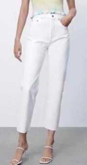 ZARA Cropped High Rise Straight Leg Jeans White 2