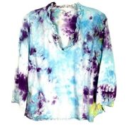 Crown Ivy Medium Top Lovely Evening Tie Dye Handmade Blue Purple Ruffle Neck 377