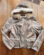 Wildflower Jacket M Faux Shearling Hooded Coat Taupe Winter