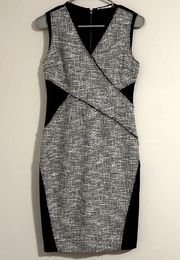 T Tahari black white tweed patch dress size 2