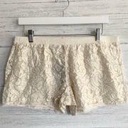 LAmade Ivory and Gold Floral Lace Elastic Waist Shorts