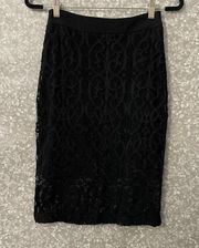 Cache Black Lace Midi Length Pencil Skirt - Size 2 - Silver Exposed Back Zipper