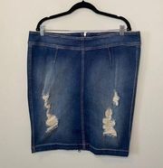 Torrid Dark Wash Distressed Denim Skirt Size 18 NWT