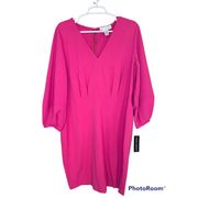 NWT Donna Morgan Pink Long 3/4 Puff Sleeves Solid Bodycon Dress Size 4