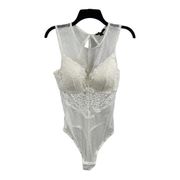 INC INTERNATIONAL CONCEPTS Cupped Swiss Dot Lingerie Thong Bodysuit White M New