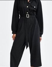 ZARA  button front belted knit jumpsuit