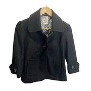 Tulle Anthropologie Black Wool Blend Crop Lined Two Button Blazer Jacket S