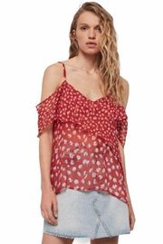 new Allsaints ꕥ Off Shoulder Ruffled Silk Floral Print Top ꕥ Red ꕥ Wear 2 Ways
