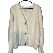 H&M White V-Neck 3 Button Long Sleeve Faux Furry Sweater Cardigan Women Sz L