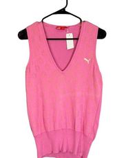 Puma Pink & Gold Sleeveless V-Neck Pullover Casual Knit Vest Women Sz M