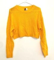 DIVIDED H&M Solid Mustard Golden Open Weave Semi Sheer Crew Neck Sweater Small S