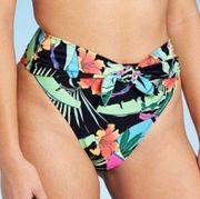 NEW NWT XHILARATION Sash Tie Cheeky High Leg High Waist Bikini Bottom Floral XL