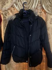Black Puffer Jacket with Faux Fur Lined Hood