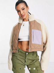 cropped fleece jacket in camel