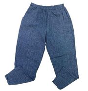 Flax 100% Linen Crosshatch Pull-On Tapered Leg Pants Pockets Blue size Large